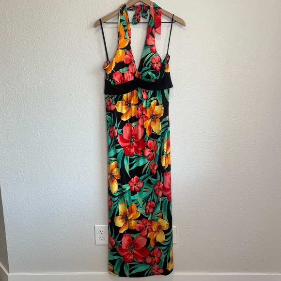 Kisses & Hugs Womens 2X Tropical Stretch Jersey Knit Floral Hawaiian Maxi Dress - Picture 1 of 9